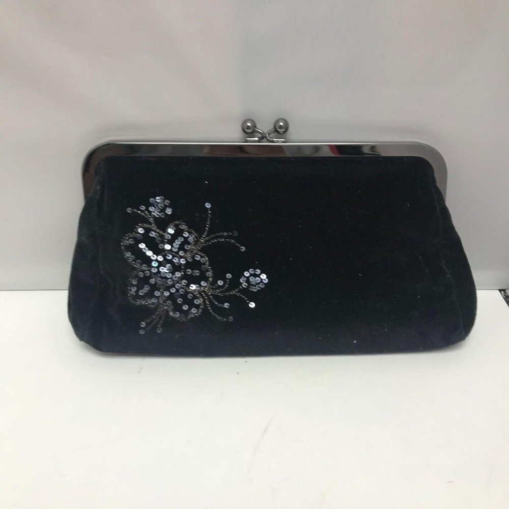Express Black Sequin Kisslock Clutch Handbag Purse